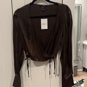 Forever 21 Chocolate Satin Wrap Blouse